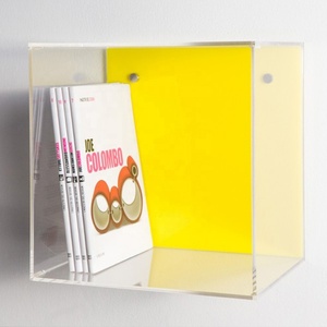 Estante de cubo acrílico de <span class=keywords><strong>colores</strong></span> contrastantes, caja de exhibición de 30cm, caja de almacenamiento de Lucite montada en la pared, caja de sombra transparente y neón de 5 lados - Product Image 2