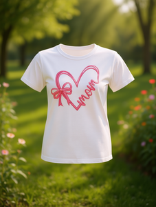 T-Shirt Vintage da Donna con Stampa Floreale e Fiocco a Cuore, Manica Corta, Collo Tondo, Tessuto Elasticizzato, Regalo per la Festa della Mamma, Abbigliamento Casual per Tutte le Stagioni - Product Image 2