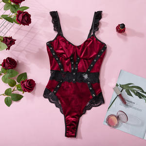 Lingerie sexy pour femme, body sculptant en dentelle fine et velours à volants brodés, sous-vêtements érotiques, commande en gros OEM DOM - Product Image 6