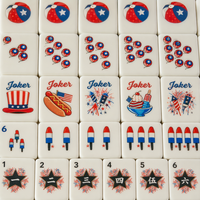 Expédition rapide, ensemble de mahjong américain de luxe, acrylique, 160 tuiles, thème Jour de l'Indépendance, design de fond en marbre bleu, tapis de mahjong