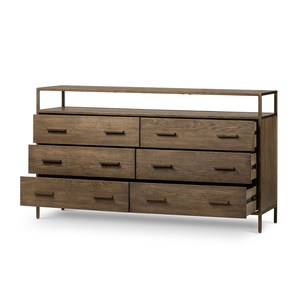 Industrial Style Metal Frame Dresser Closet with 6 wooden Drawers Bedroom chest of drawer