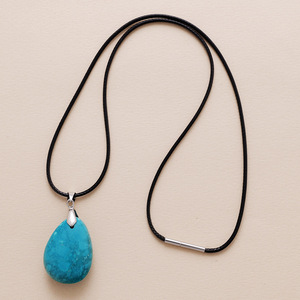 Collier en corde cirée avec pendentif en pierre turquoise en forme de larme, bijoux de mode pour femmes, artisanat culturel, cadeau - Product Image 2