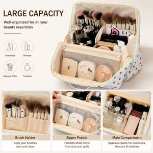 Large Capacity Travel Cosmetic Bag Women <b>Makeup</b> Organizer Pouch with Brush <b>Holder</b> Waterproof Toiletry Bag Custom Logo OEM ODM - Product Image 2
