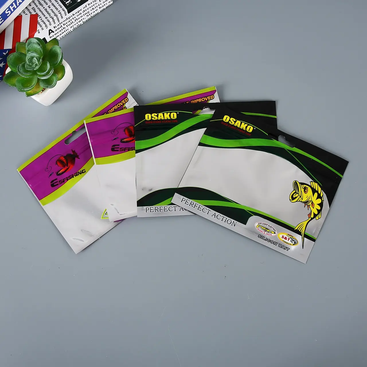 Factory customized printed fishing worm bait fishing bait packing fishing lure worm bait zipper bags