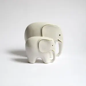 Estatueta de elefante artesanal, cerâmica, decoração de animal, feita à mão, porcelana, branca, mascote, glazed, 5-7 dias