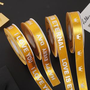 Customized Luxury Golden <b>Ribbon</b> Designs Double Face Satin Fabric Packaged Decorative Printed Logo Available Gold Silver Foil - Product Image 2