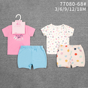 Abbigliamento Estivo per Bambini Tedmimak, Set 4 Pezzi in Cotone Comodo e Casual con Stampa Animalier per Neonati di 6 <span class=keywords><strong>Mesi</strong></span>, Maniche Corte - Product Image 1