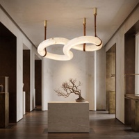 Lustre moderne de luxe en albâtre, luminaire suspendu en pierre naturelle pour salle à manger, taille moyenne, LED, garantie 3 ans, dimmable