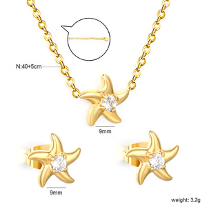 Pendentif étoile de mer, chaîne de clavicule, boucles d'oreilles et collier en acier inoxydable, ensemble de bijoux cadeau, design de vie marine à la mode - Product Image 5