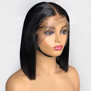 Kualitas Terbaik Rambut Virgin Tidak Kusut 100% Tidak Diproses Warna Alami Transparan Lace Frontal Bob Wig untuk WANITA HITAM