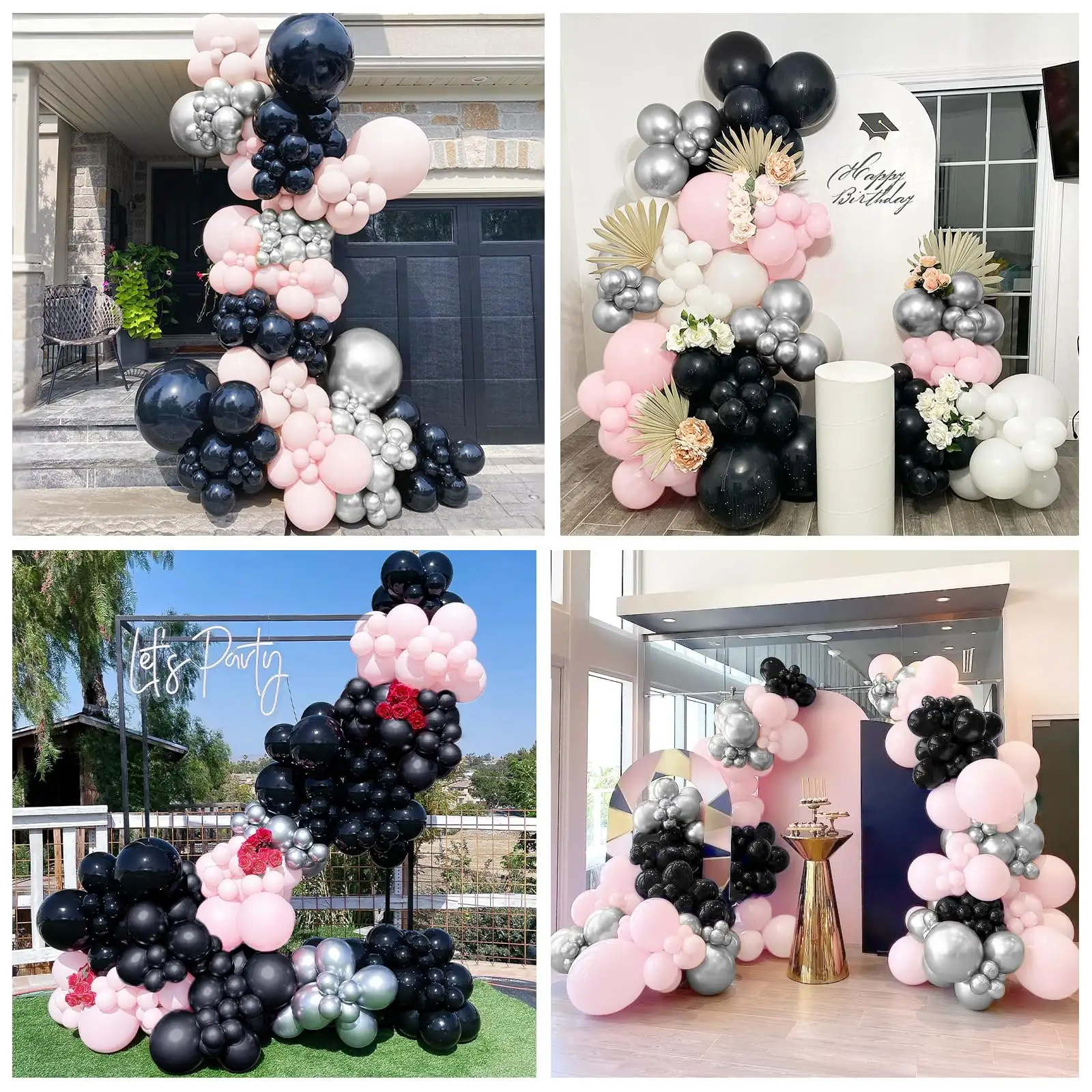 Hete Verkoop 118Pcs Roze Zwart Metallic Zilveren Ballon Slinger Kit Ballonnen Voor Verjaardag Baby Shower Bruiloft Decoratie