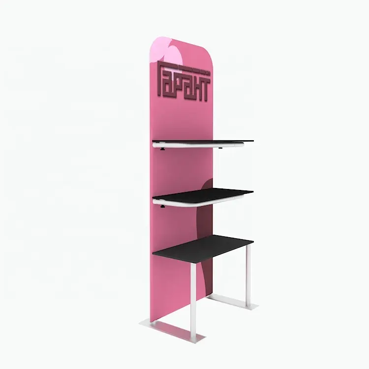 Modern Wholesale Tradeshow Equipment Modular Light Weight Aluminum Hardware Floor Rack Fabric Printed Shelf Display Stand