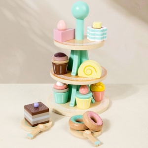 Casa de Juegos Infantil Ecológica de Madera, Estante para Postres con Tres Niveles para Exhibir Pasteles, Juguete para la Hora del Té - Product Image 6