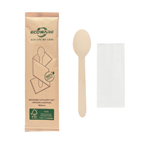 Vente en gros d'usine Ensemble de couverts en bois jetables de 160mm Conception personnalisée cuillère avec serviette