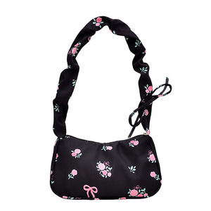 Sac à bandoulière en mousseline de soie à motif floral frais pour femme, sac à main décontracté avec détail nœud bleu clair - Product Image 2