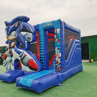 Castillo Inflable Sonic Económico para Adultos y Niños, Mini Combo Jumper con Aro de Baloncesto, Certificado CE, 13x13 Pies, Capacidad para 10 Personas