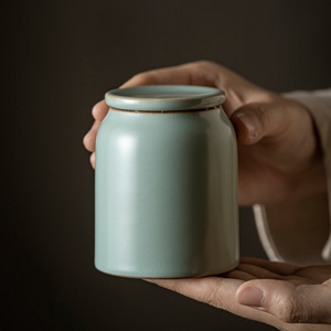 Tianqing Ru Kiln Ceramic <b>Tea</b> Caddy Cylinder Airtight Storage Jar For Kung Fu <b>Tea</b> <b>Set</b> Household Use - Product Image 3