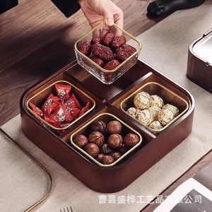 Caja de madera para frutos secos, bandeja rectangular apilable de doble capa para refrigerios, almacenamiento de alimentos para sala de estar - Product Image 3