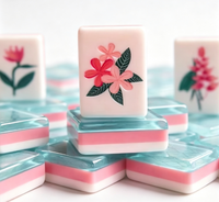Set Mahjong Amerika dengan Kotak Portabel, Ubin Berlapis Warna Pink Hijau, Desain Artistik Bergaya, Cocok untuk Hiburan Pesta Liburan