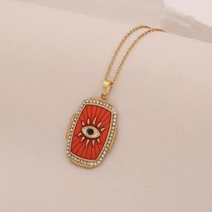 Bohemio Acero inoxidable geométrico Arco Iris esmalte diablo ojo <span class=keywords><strong>Tarot</strong></span> diamante incrustado pavo azul mal de ojo Collar para hombres y mujeres - Product Image 4