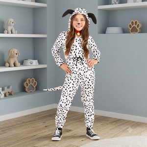 Disfraz de Perro Dálmata para Niños, Mono de Felpa Suave con Estampado de Lunares para Disfrazarse en Fiestas de Halloween - Product Image 3