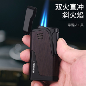 Briquet gonflable coupe-vent JOFI à double flamme directe, embout métallique pour cigares, ensemble cadeau portable - Product Image 2