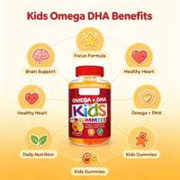 Permen Kunyah Pektin Vegetarian Formula Omega + DHA untuk Anak, Rasa Buah Bebas Gluten, Suplemen Diet Anak, Laris Manis, OEM