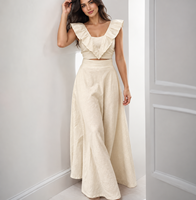 Ensemble jupe et haut court brodé d'inspiration bohème pour femme, imprimé floral et perroquet, taille haute, collection été