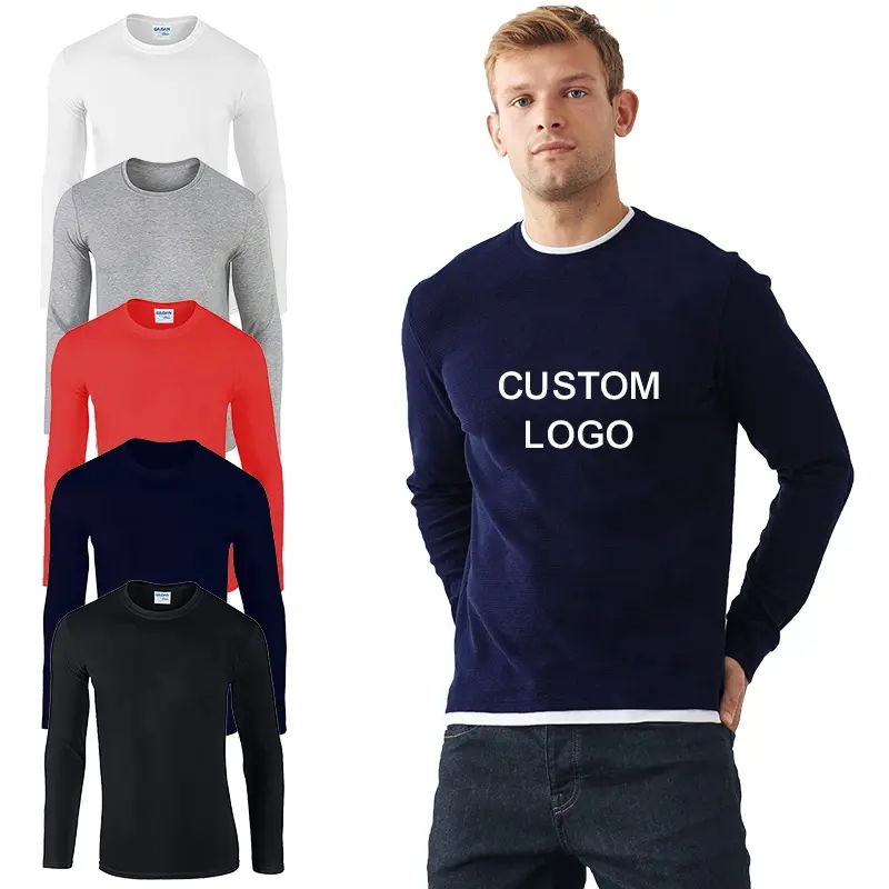 Hochwertige Unisex Baumwolle Blank Custom Logo Einfache Langarm T-Shirt Tops für Frauen