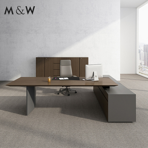 Mesa de oficina ejecutiva moderna M & W, <span class=keywords><strong>pintura</strong></span> de <span class=keywords><strong>chapa</strong></span> en forma de L, escritorio de gerente Boss CEO, estilo de Panel de madera - Product Image 1