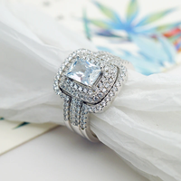 Ensemble de bagues de fiançailles et de mariage en argent 925 serties de pierres brillantes pour femmes