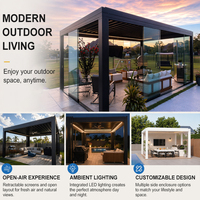 Système de couverture de pergola bioclimatique en aluminium avec côtés rétractables, toit à lamelles imperméable, cadre thermolaqué
