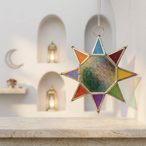 Décorations du Ramadan 2027, étoiles marocaines suspendues en verre coloré encadrées de laiton, pour la décoration - Product Image 2