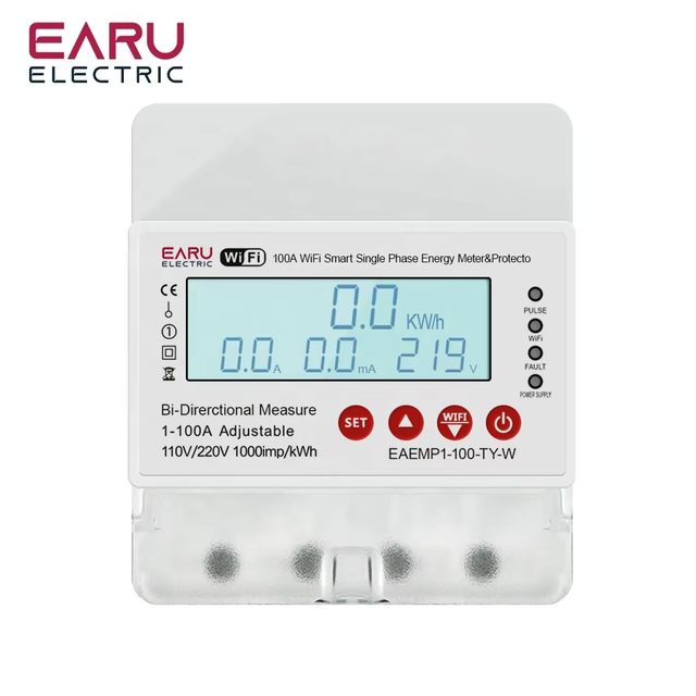 Tuya WiFi Smart Single Phase Energy Meter Over Under Voltage Protector Electricity Bi-Directional Measure Power Meter EAEMP1-100