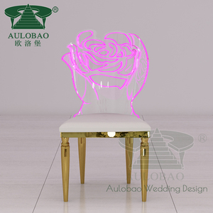 เก้าอี้รับประทานอาหารสำหรับงานแต่งงานมีไฟ LED ควบคุมระยะไกลทำจากอะคริลิคสีกุหลาบ - Product Image 1