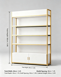 <strong>Modern</strong> Skincare Retail Display <strong>Shelf</strong> Gold &amp; White Metal Wood Showcase for Boutique &amp; Pharmacy - Product Image 4