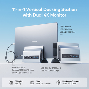 Station d'accueil verticale PULWTOP pour deux moniteurs avec 2 HDMI 4K 60Hz, 3X USB A/C 10 Gbps, Ethernet pour Windows et ChromeOS - Product Image 2