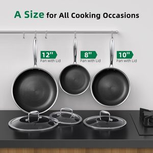 Set di padella a 6 pezzi <span class=keywords><strong>3</strong></span> strati in acciaio inossidabile a nido d'ape padella per cucina, pentole ibride antiaderenti - Product Image 3
