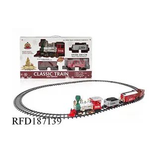 Trem de fumo carro elétrico, conjunto de brinquedos de trem de natal com luz