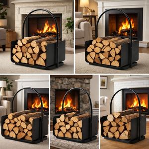 Support à bois de chauffage en métal pour intérieur et extérieur, rectangulaire, en fer noir, accessoire pour cheminée - Product Image 3