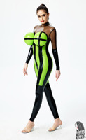 Combinaison Zentai en latex gonflable pour femme grande taille, motif rayé, avec boules de canon