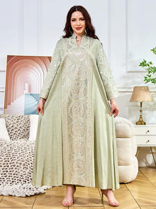 Robe abaya à motif de paillettes en polyester de couleur pure de style marocain pour femmes islamiques - Product Image 5