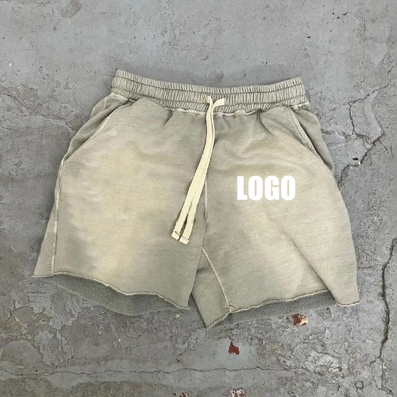 Custom Washed Logo Wash Shorts High Quality Oversized Streetwear Vintage Acid Wash Shorts For Men