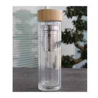Bouteilles isothermes à double paroi JM et thermos en verre pour thé et eau avec logo personnalisé, infuseur en acier inoxydable et couvercle en bambou