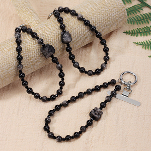Cordon de téléphone en obsidienne <span class=keywords><strong>argent</strong></span>ée naturelle anti-perte, bracelet perlé en cristal Chat Porte-Bonheur et Lune pour femme - Product Image 6