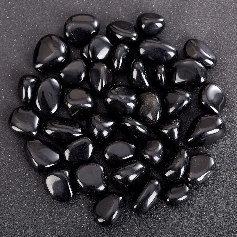 קריסטלי אובסידיאן שחורים אבנים מלוטשות בתפזורת 0.6-1 אינץ' אבן טבעית נפולה רייקי ריפוי קריסטל לצמחים בשרניים אגרטל