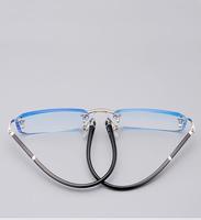 Lunettes sans monture à bords taillés en diamant, anti-lumière bleue, vente en gros, verres carrés transparents, lunettes de lecture