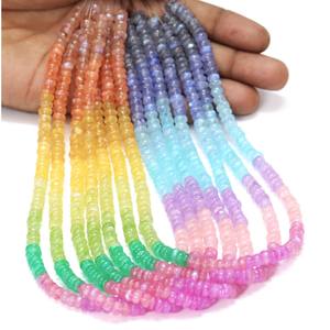 Compra cuentas de Rondelle suaves de piedra lunar arcoíris llamativas naturales con cuentas de Rondelle multicolor de 5 a 8mm para joyería artesanal - Product Image 1