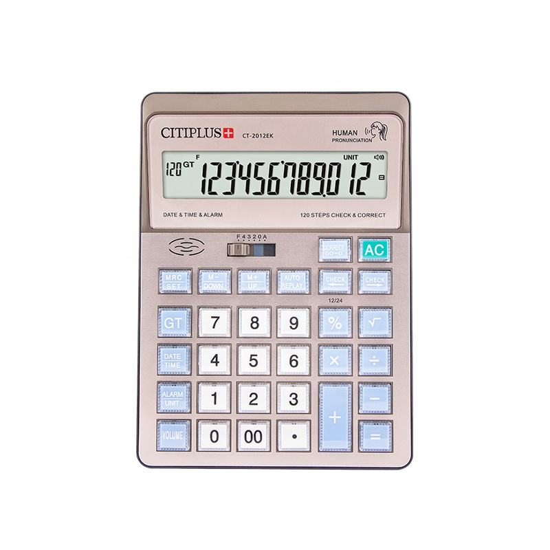 12 digit business menu calculator with LCD display, cheap English talking 12 digit large size calculator