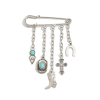 XR-03 Vintage mode femmes Cowboy chapeau croix botte fer à cheval pendentif vêtements bijoux alliage broche broche